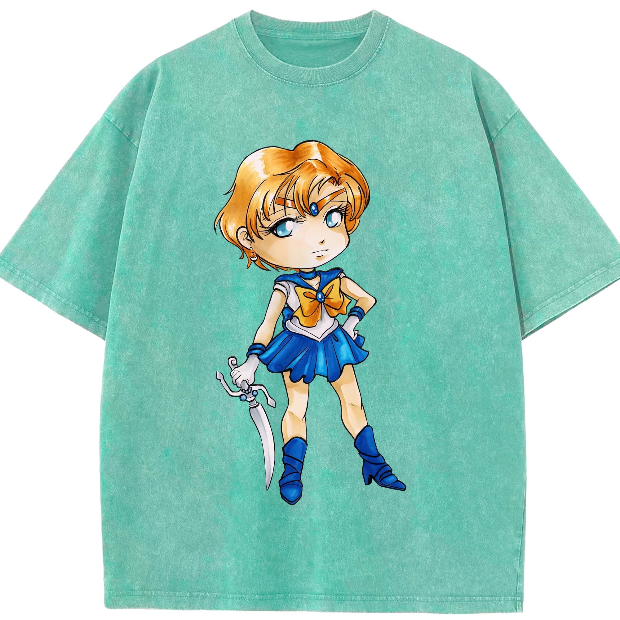 （画像用） 美少女戦士セーラームーン 天王はるか Sailor Moon Tenoh Haruka 綿100% ヴィンテージ風 半袖Tシャツ（フロントプリント）